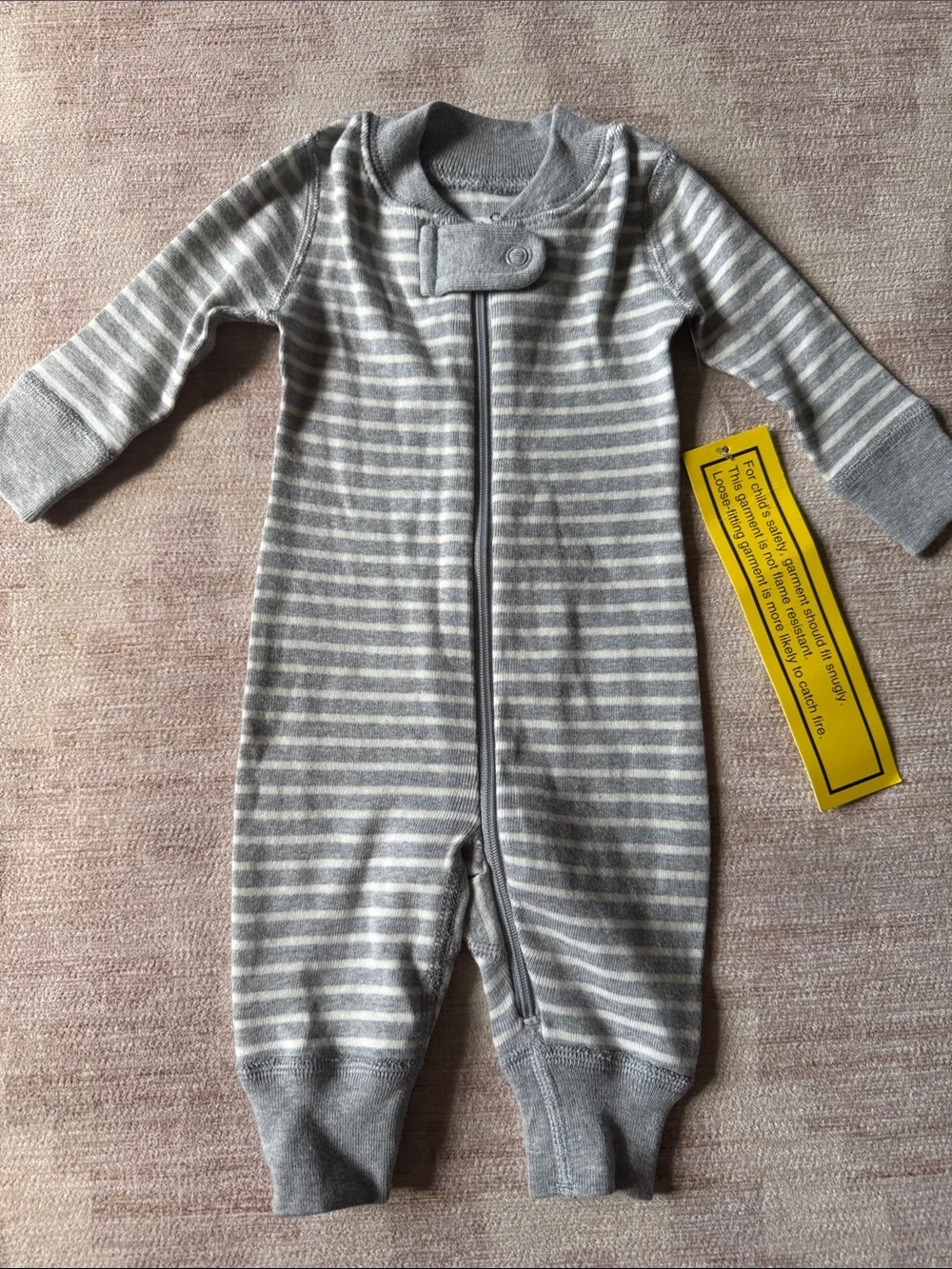 Hanna Andersson Organic Cotton Gray & White Striped Zip One-Piece size NB NWT